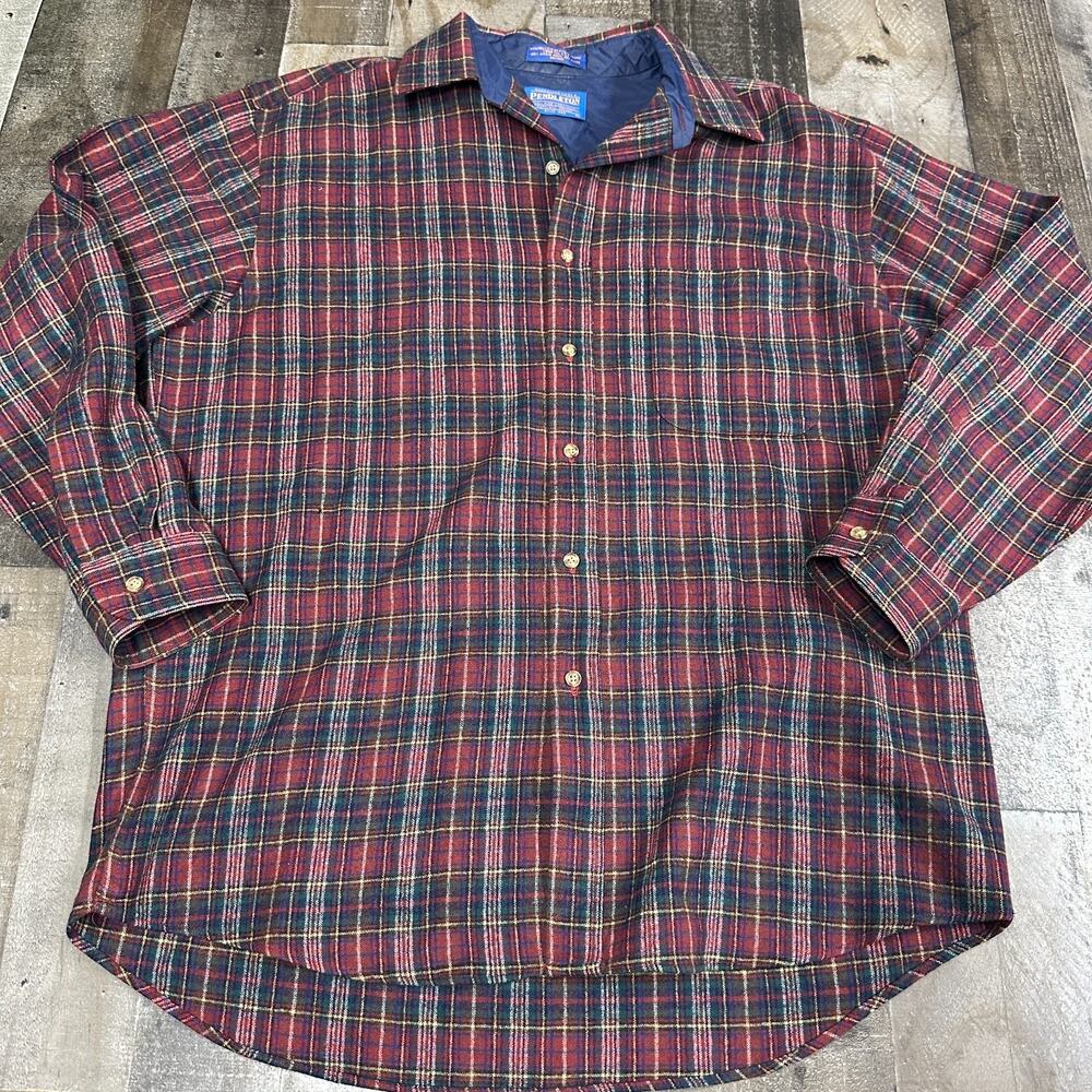 Vintage Pendleton‎ 100% Pure Virgin Wool Shirt Flannel Plaid Mens L Button Up